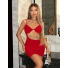 Vipmarketim Zincir Detaylı Göğüs Dekolteli Kırmızı Mini Club Elbisesi