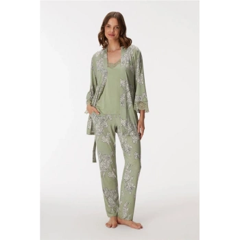 VipMarketim 11402 Kadın Sabahlık, Atlet Ve pantolon Takım