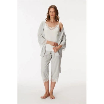 VipMarketim 11403 Kadın Sabahlık, Atlet Ve pantolon Takım
