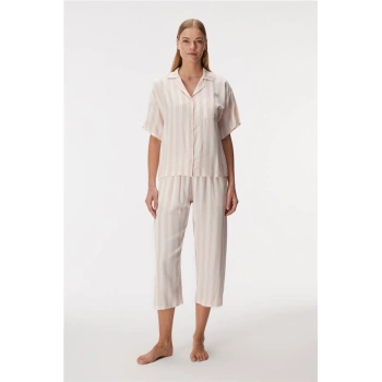 VipMarketim 11406 Kadın Kısa Kol Gömlek Ve Kapri Pantolon Takım