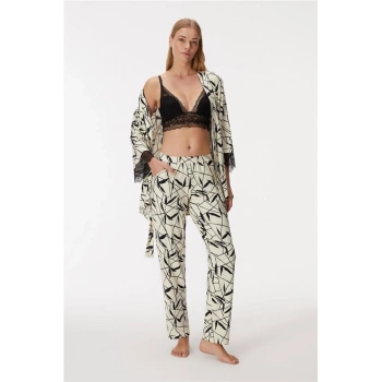 VipMarketim 11496 Kadın Sabahlık, Bralet Ve Pantolon Takım
