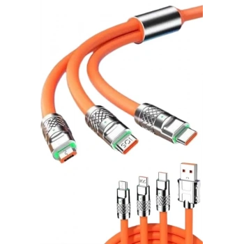 VipMarketim 120W 3 İn 1 Uyumlu Silikon Şarj Kablosu Hızlı Şarj Kablosu