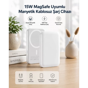 VipMarketim 15W MagSafe Uyumlu Manyetik Kablosuz Powerbank 5000 mAh