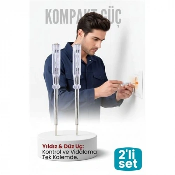 VipMarketim 2li Set Elektrik Kontrol Kalemi Tornavida Yıldız Düz Uçlu
