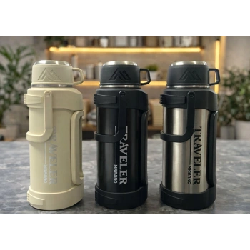 VipMarketim 2000 ml Bardaklı Çift Katmanlı Vakumlu Paslanmaz Çelik Termos