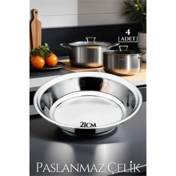 VipMarketim 21 cm 4 LÜ Tabak Seti Paslanmaz Çelik B.Caprio Design