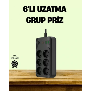 VipMarketim 2500W Güçlü 6’lı Priz USB ve Type-C Çıkışlı Termal Korumalı
