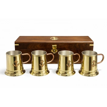 VipMarketim 29x7 cm Ahşap Kutulu 4lü Pirinç Fincan Seti