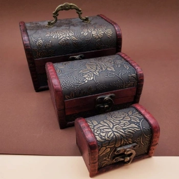 VipMarketim 3lü Ahşap Deri Sandık Kutusu