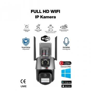 VipMarketim  3 MP + 3 MP Çift Lens Wi-Fi TF Kart Girişli Güvenlik Kamerası