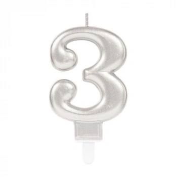 VipMarketim 3 Rakamı Mum Gümüş Renk
