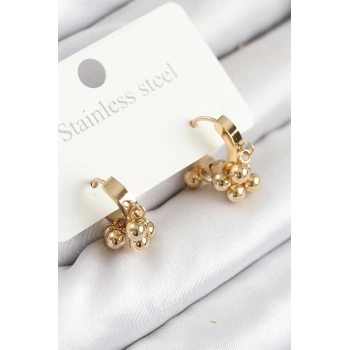 VipMarketim 316L Çelik Boncuklu Halka Model Gold Renk Kadın Küpe 5886