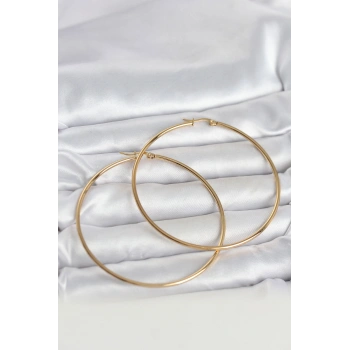 VipMarketim 316L Çelik Gold Renk 70 mm Kadın Halka Küpe 5886