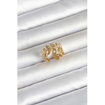 VipMarketim 316L Çelik Gold Renk Başak Form Kadın Yüzük 5886