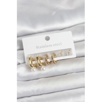 VipMarketim 316L Çelik Gold Renk Kadın Küpe Seti 5886