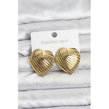 VipMarketim 316L Çelik Gold Renk Kalp Model Kadın Küpe 5886