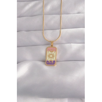 VipMarketim 316L Çelik Gold Renk Karışık Mineli Ay Figür Tarot Kolye 5886