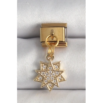 VipMarketim 316L Çelik Gold Renk Sallantı Zirkon Taşlı Yıldız Model Nomination Charm 5886