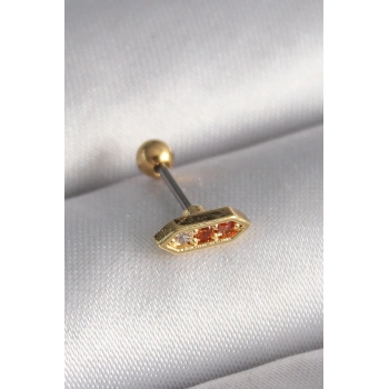 VipMarketim 316L Çelik Gold Renk Turuncu Zirkon Taşlı Tragus Piercing 5886