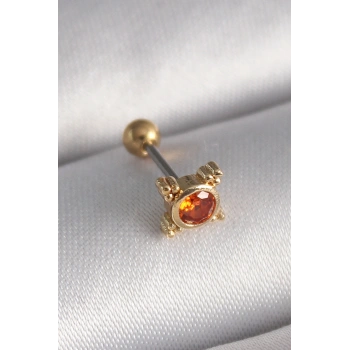 VipMarketim 316L Çelik Gold Renk Turuncu Zirkon Taşlı Tragus Piercing 5886