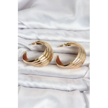 VipMarketim 316L Çelik Gold Renk Yarım Halka Model Kadın Küpe 5886