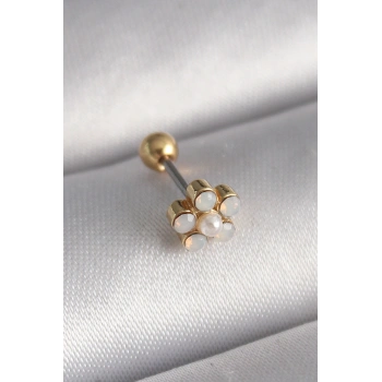 VipMarketim 316L Çelik Gold Renk Zirkon Taşlı Çiçek Model Tragus Piercing 5886