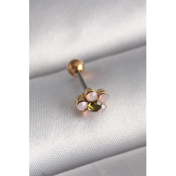 VipMarketim 316L Çelik Gold Renk Zirkon Taşlı Çiçek Tragus Piercing 5886