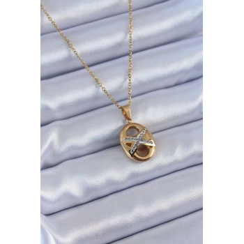 VipMarketim 316L Çelik Gold Renk Zirkon Taşlı Kadın Kolye 5886