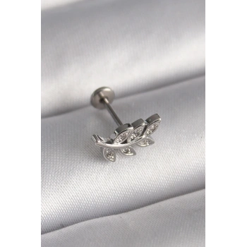 VipMarketim 316L Çelik Gümüş Renk Dal Model Zirkon Taş Detaylı Tragus Piercing 5886