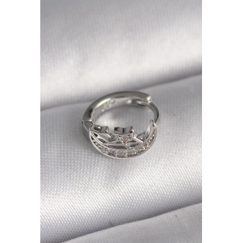 VipMarketim 316L Çelik Gümüş Renk Zirkon Taşlı Ay Yıldız Model Tragus Piercing 5886