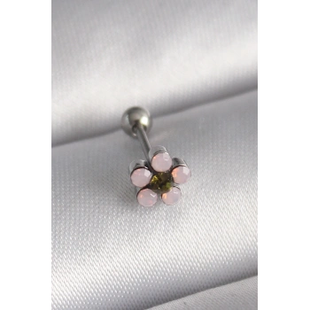VipMarketim 316L Çelik Gümüş Renk Zirkon Taşlı Çiçek Tragus Piercing 5886