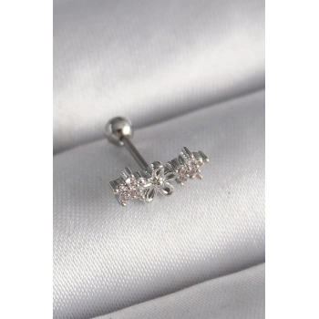 VipMarketim 316L Çelik Gümüş Renk Zirkon Taşlı Çiçek Tragus Piercing 5886