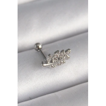 VipMarketim 316L Çelik Gümüş Renk Zirkon Taşlı Dal Tragus Piercing 5886
