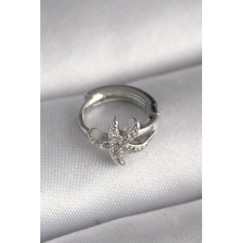 VipMarketim 316L Çelik Gümüş Renk Zirkon Taşlı Deniz Yıldızı Model Tragus Piercing 5886