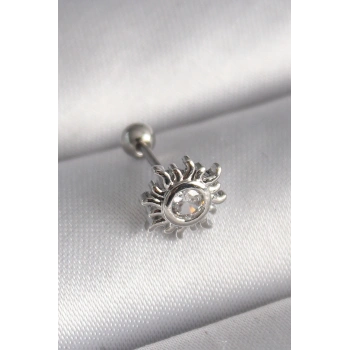 VipMarketim 316L Çelik Gümüş Renk Zirkon Taşlı Güneş Tragus Piercing 5886