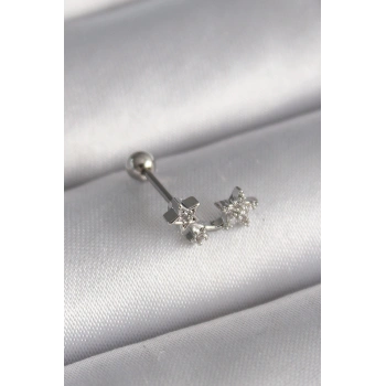 VipMarketim 316L Çelik Gümüş Renk Zirkon Taşlı Yıldız Tragus Piercing 5886