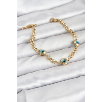 VipMarketim 316L Çelik Nazar Model Gold Renk Kadın Bileklik 5886