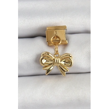 VipMarketim 316L Çelik Sallantılı Fiyonk Model Gold Renk Nomination Charm 5886