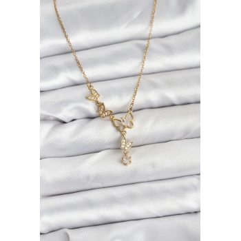 VipMarketim 316L Çelik Zincir Gold Renk Kelebek Model Kadın Kolye 5886