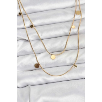 VipMarketim 316L Çelik Zincir Gold Renk Pullu Kadın Kolye 5886