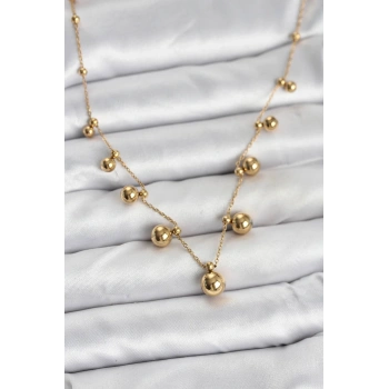 VipMarketim 316L Çelik Zincir Gold Renk Topçuklu Kolye 5886