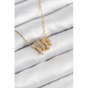 VipMarketim 316L Çelik Zirkon Taşlı Sarmal Model Gold Renk Kadın Kolye 5886