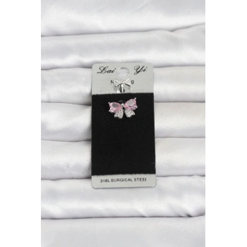 VipMarketim 316L Cerrahi Çelik Pembe Fiyonk Model Göbek Piercing 5886