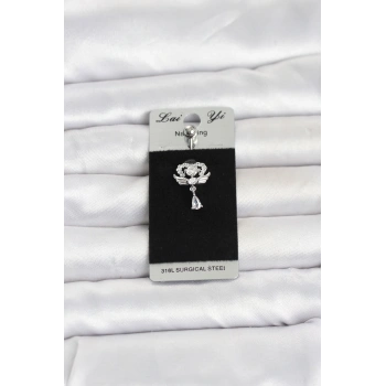 VipMarketim 316L Cerrahi Çelik Zirkon Taşlı Kanatlı Model Göbek Piercing 5886