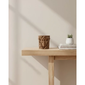 VipMarketim 3D Doğal Ahşap Görünümlü Yüz Detaylı Dekoratif Vazo Sanat Tasarım