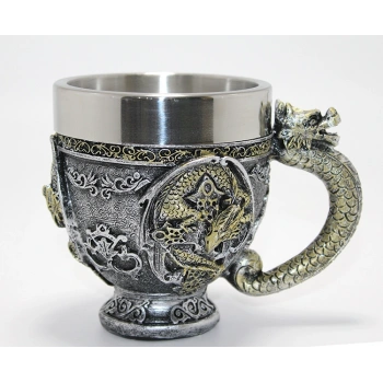VipMarketim 3D Ejderha Figürlü Kabartmalı Paslanmaz Çelik Kupa Bardak