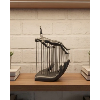 VipMarketim 3D El Formlu İnsan Figürü Gri Soyut Tasarım Dekoratif Biblo