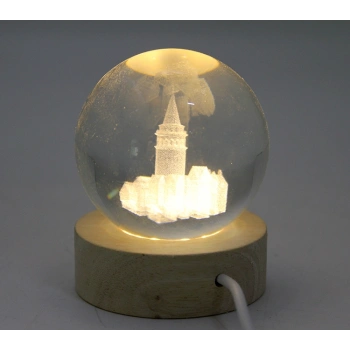 VipMarketim 3D Galata Tasarımlı Işıklı Kristal Cam Küre