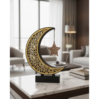 VipMarketim 3D Hilal Yıldız Masa Üstü Dekor 23x23 cm Ramazan Konsept Tasarım