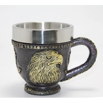 VipMarketim 3D Kabartmalı Kartal Büstü Paslanmaz Çelik Kupa Bardak